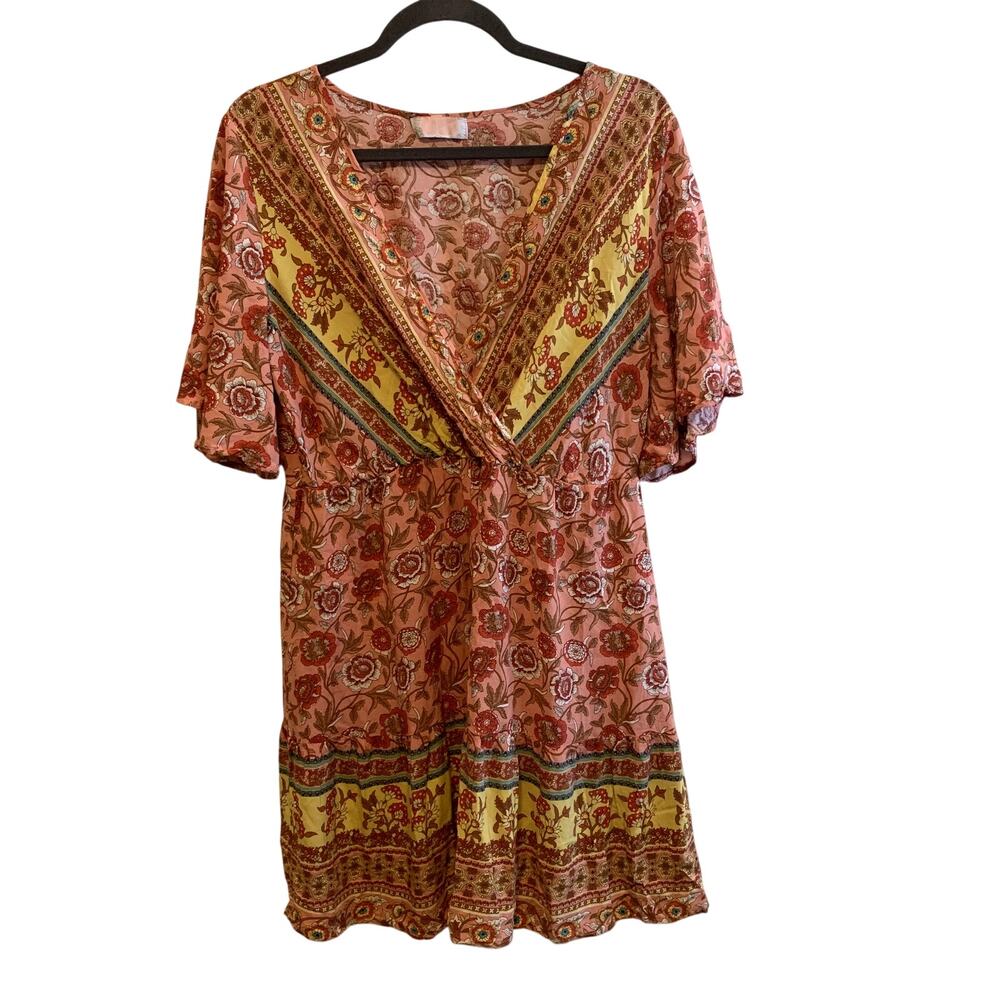 Boho Chic Dress Flutter Sleeve Festival Beach Coverup Pool Vacation  Size XL